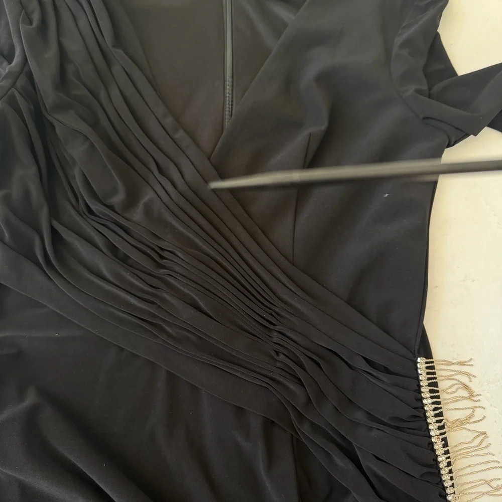 IEENA FOR MAC DUGGAL Black Jersey Asymmetrical Ruched Gown with Rhinestones Sz 8 - Picture 7 of 11